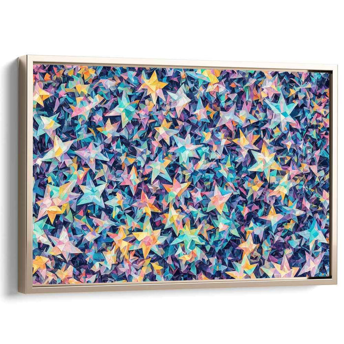 Cosmic Kaleidoscope Burst: A Vibrant Geometric Starry Night Canvas Art Print