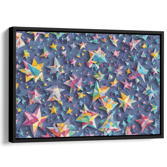 Stellar Origami Constellation: Vibrant Multicolored Stars on Navy Canvas Art Print