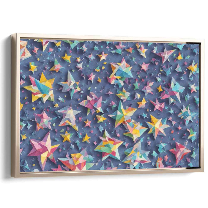 Stellar Origami Constellation: Vibrant Multicolored Stars on Navy Canvas Art Print