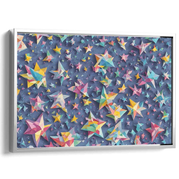Stellar Origami Constellation: Vibrant Multicolored Stars on Navy Canvas Art Print