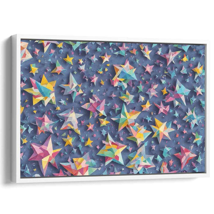 Stellar Origami Constellation: Vibrant Multicolored Stars on Navy Canvas Art Print