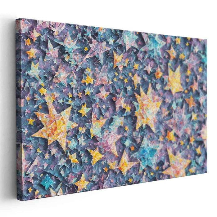 Starry Delight: A Kaleidoscopic Vision in Violet and Gold Canvas Art Print