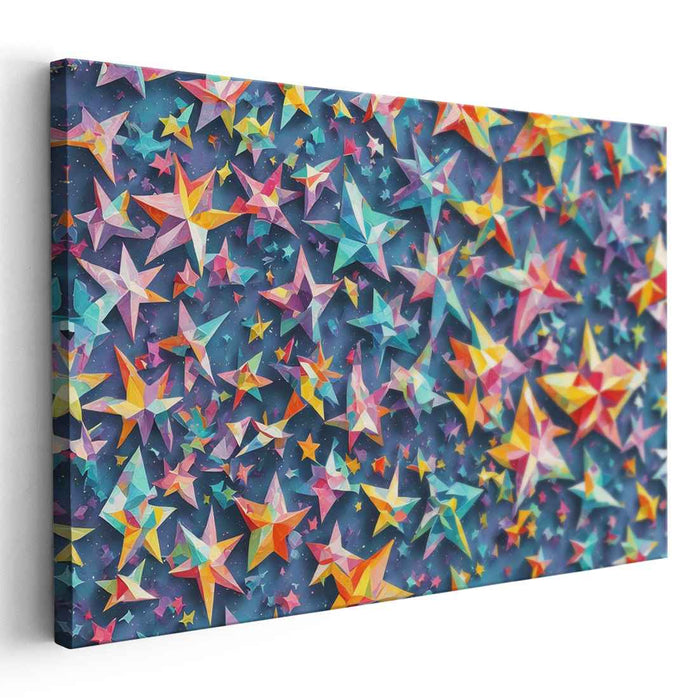 Prismatic Cosmic Kaleidoscope: Vibrant Geometric Stars Canvas Art Print