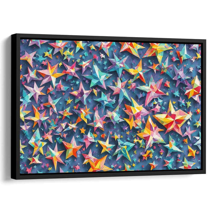 Prismatic Cosmic Kaleidoscope: Vibrant Geometric Stars Canvas Art Print