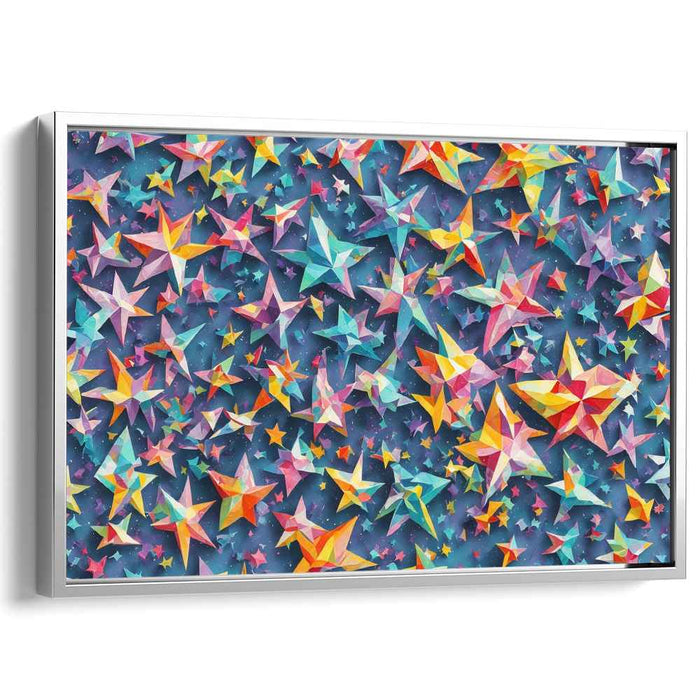 Prismatic Cosmic Kaleidoscope: Vibrant Geometric Stars Canvas Art Print
