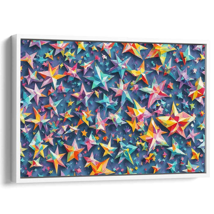 Prismatic Cosmic Kaleidoscope: Vibrant Geometric Stars Canvas Art Print
