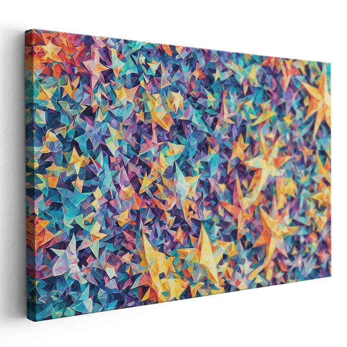 Galactic Balance: Vibrant Geometric Star Mosaic Canvas Art Print