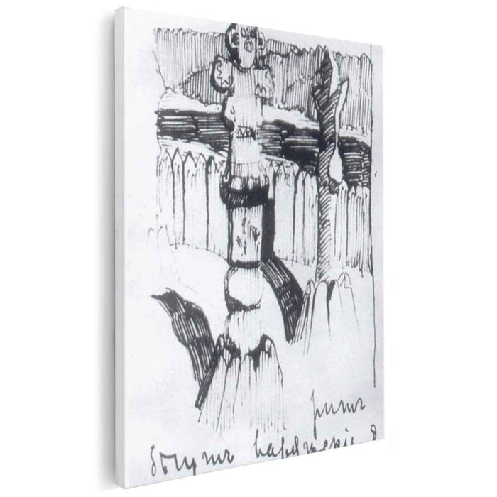 Pen drawing of two idols in his letter to V. Stasov (1901) by Nicholas Roerich