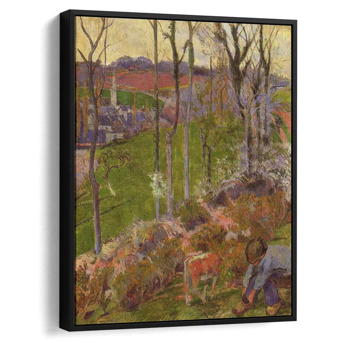 Petit Breton arranging his shoe, or Landscape at Pont-Aven, Brittany by Paul Gauguin