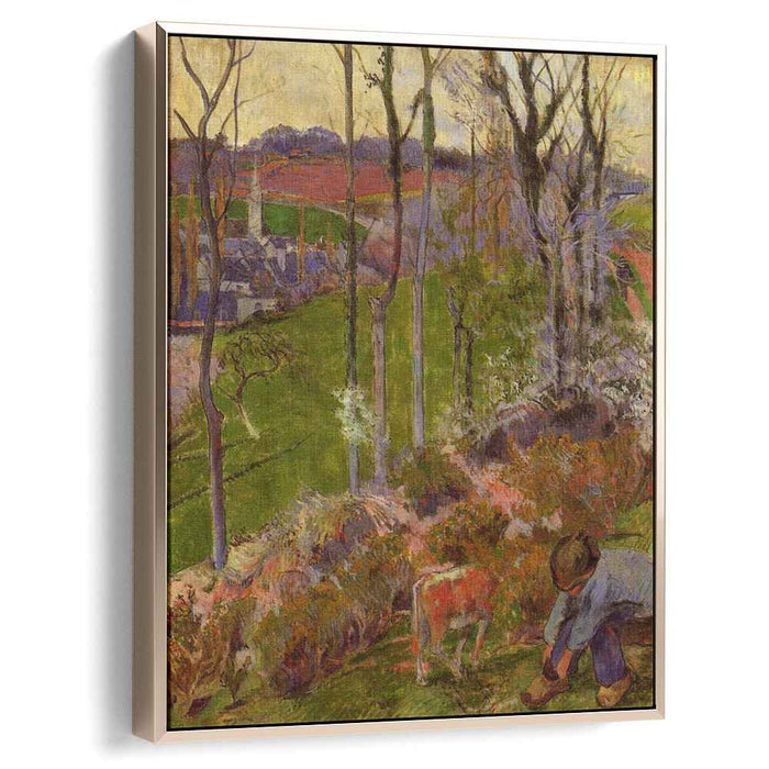 Petit Breton arranging his shoe, or Landscape at Pont-Aven, Brittany by Paul Gauguin