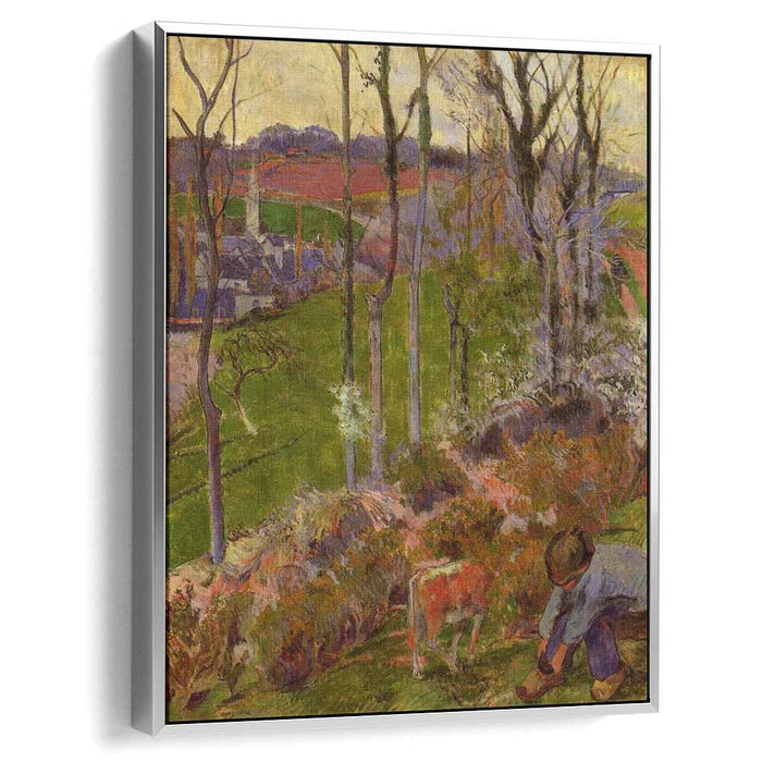 Petit Breton arranging his shoe, or Landscape at Pont-Aven, Brittany by Paul Gauguin