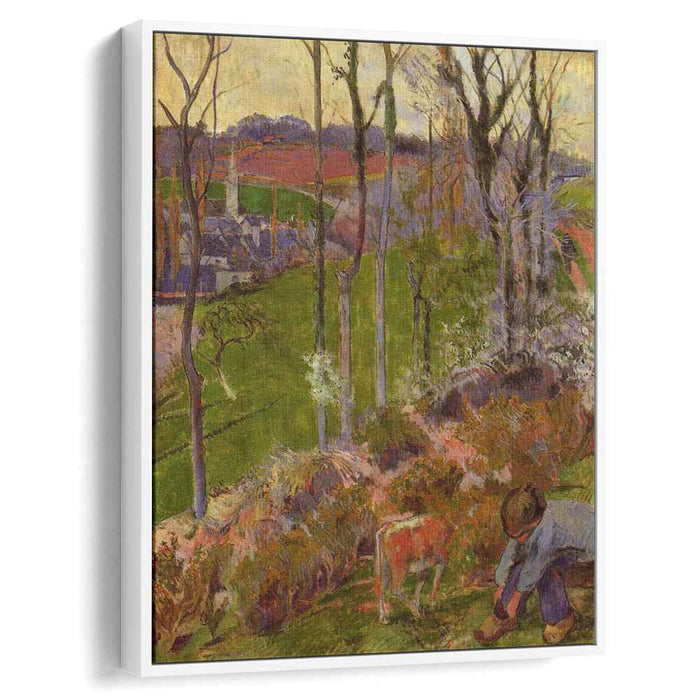 Petit Breton arranging his shoe, or Landscape at Pont-Aven, Brittany by Paul Gauguin