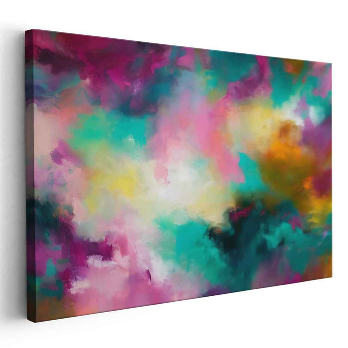 Dance of Colors: Abstract Expressionist Teal and Magenta Canvas Art Print