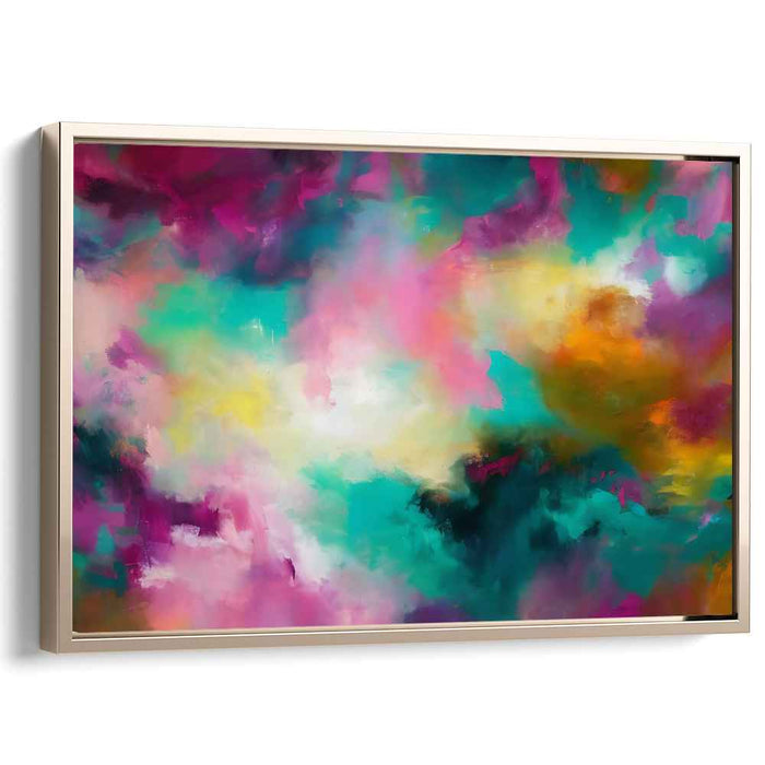 Dance of Colors: Abstract Expressionist Teal and Magenta Canvas Art Print