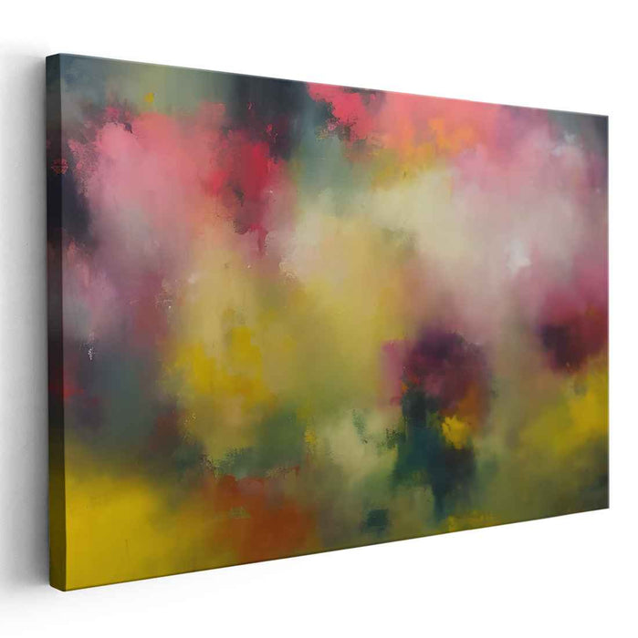Chromatic Emotion: Abstract Expressionist Pink and Yellow Canvas Art Print