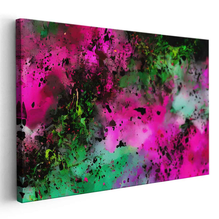 Electric Energy: Vibrant Abstract Expressionist Pink and Green Canvas Art Print