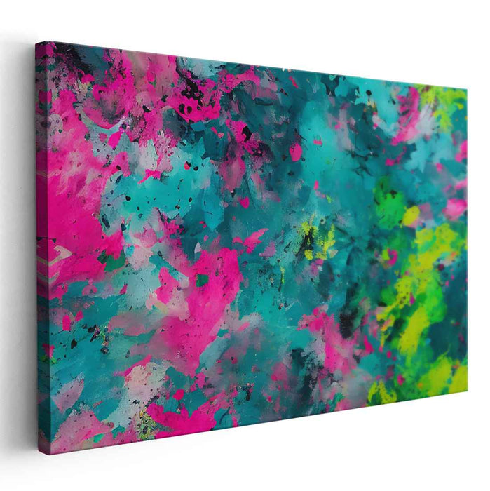 Chromatic Whirlpool: Abstract Expressionist Explosion in Teal and Pink Canvas Art