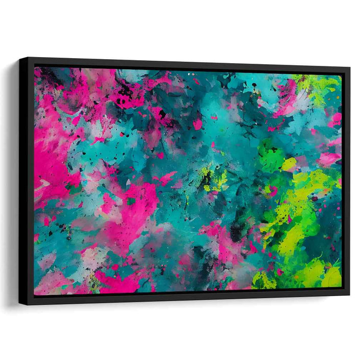 Chromatic Whirlpool: Abstract Expressionist Explosion in Teal and Pink Canvas Art