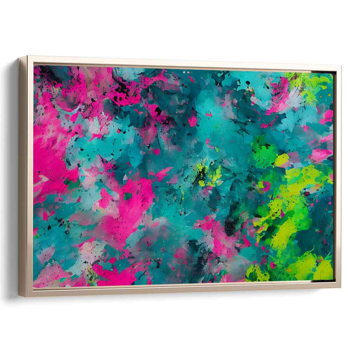 Chromatic Whirlpool: Abstract Expressionist Explosion in Teal and Pink Canvas Art