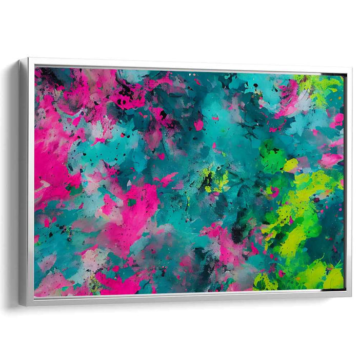 Chromatic Whirlpool: Abstract Expressionist Explosion in Teal and Pink Canvas Art
