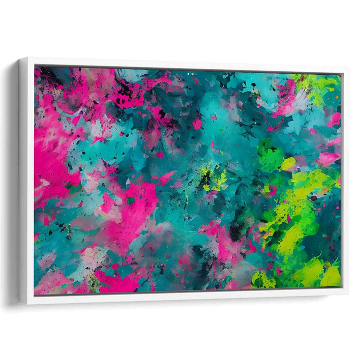 Chromatic Whirlpool: Abstract Expressionist Explosion in Teal and Pink Canvas Art