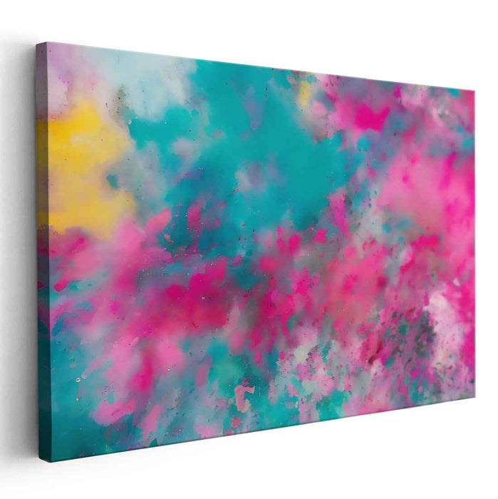 Chaos in Candy Colors: Abstract Expressionist Explosion of Pink and Turquoise Canvas Art