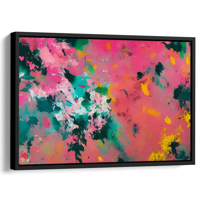 Teal Petals Whispering: Abstract Expressionist Canvas Art Print in Teal and Pink