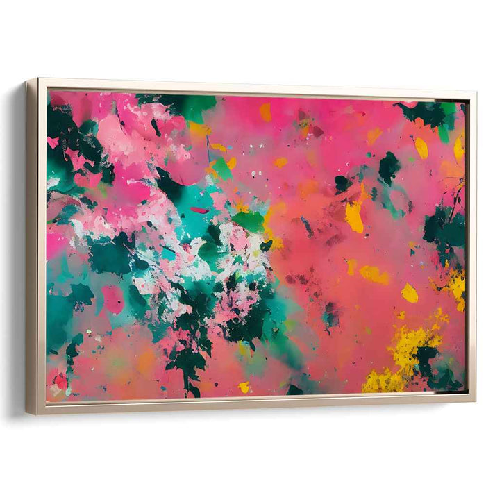 Teal Petals Whispering: Abstract Expressionist Canvas Art Print in Teal and Pink