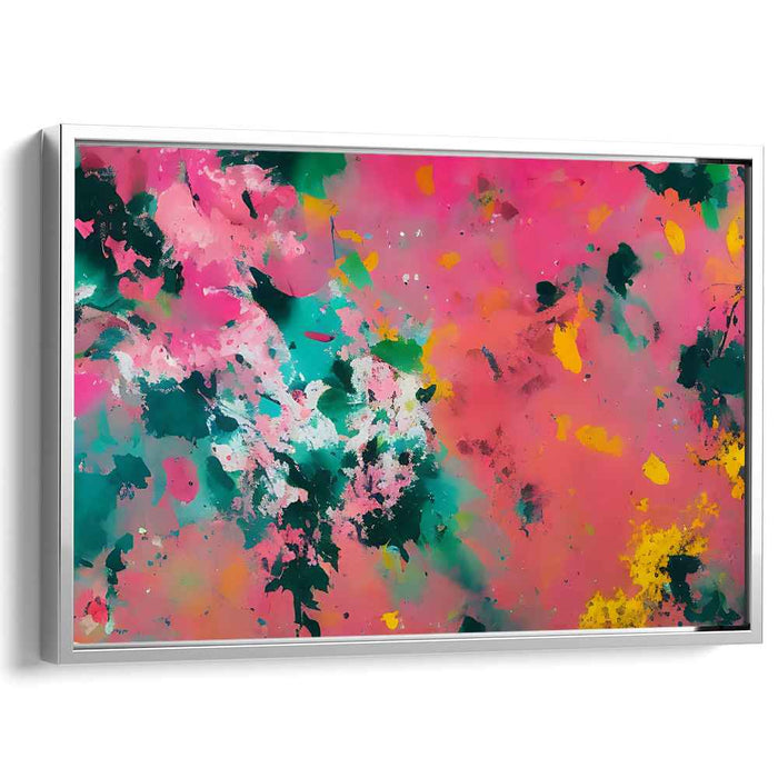 Teal Petals Whispering: Abstract Expressionist Canvas Art Print in Teal and Pink