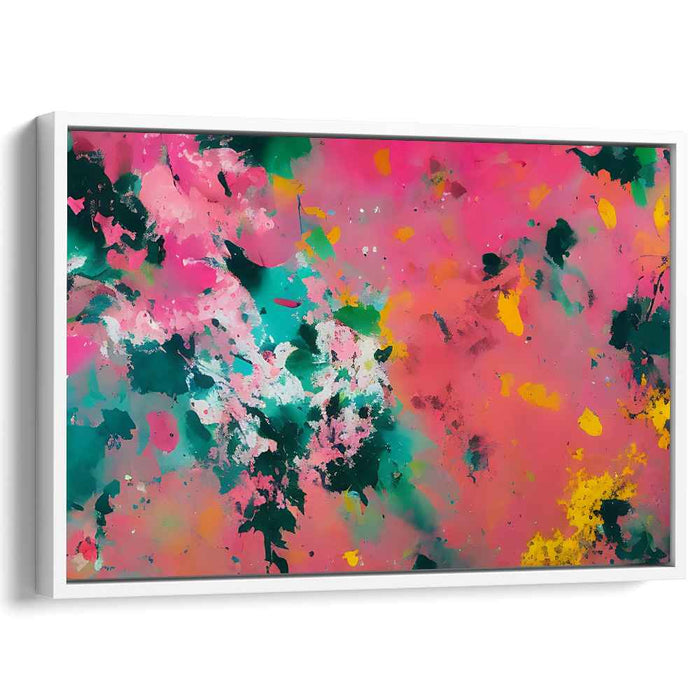 Teal Petals Whispering: Abstract Expressionist Canvas Art Print in Teal and Pink