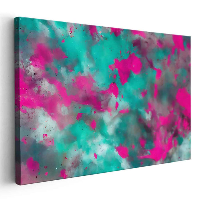 Aqua Fusion Splatter Symphony: Abstract Expressionist Teal and Magenta Canvas Art Print