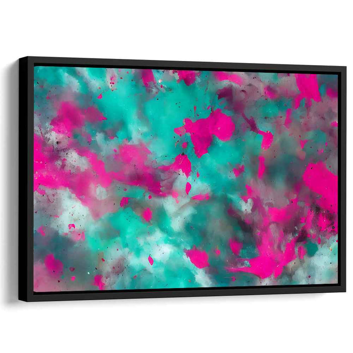 Aqua Fusion Splatter Symphony: Abstract Expressionist Teal and Magenta Canvas Art Print