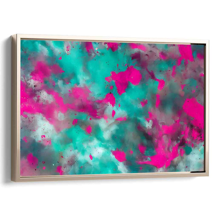 Aqua Fusion Splatter Symphony: Abstract Expressionist Teal and Magenta Canvas Art Print