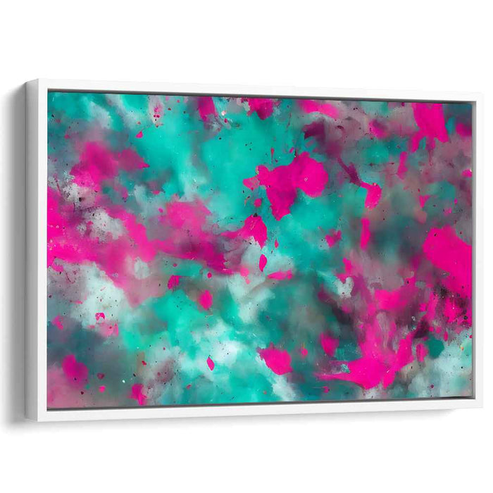 Aqua Fusion Splatter Symphony: Abstract Expressionist Teal and Magenta Canvas Art Print
