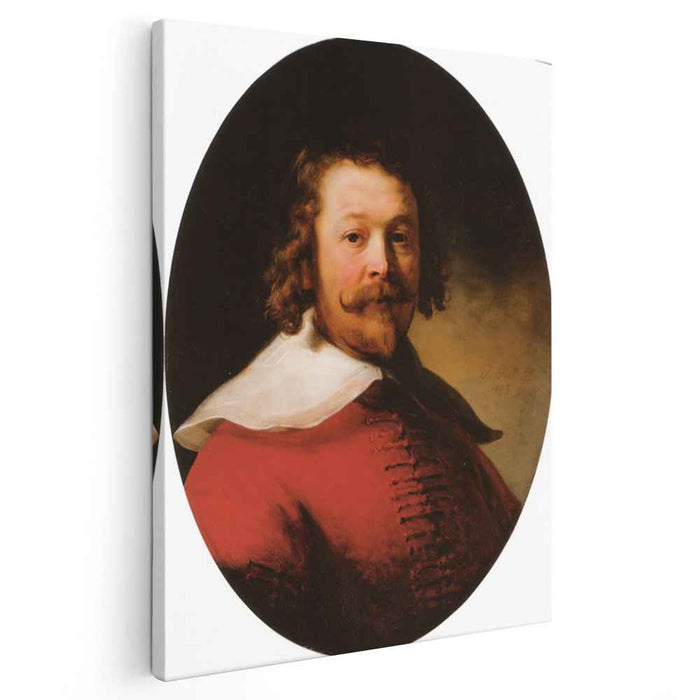 Portrait of a bearded man, bust length, in a red doublet by Rembrandt