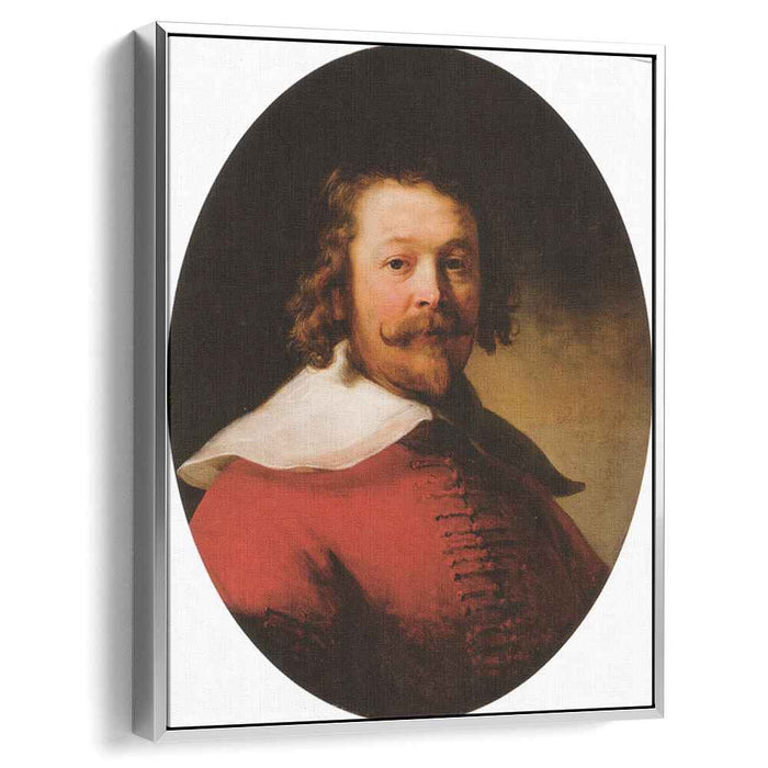 Portrait of a bearded man, bust length, in a red doublet by Rembrandt