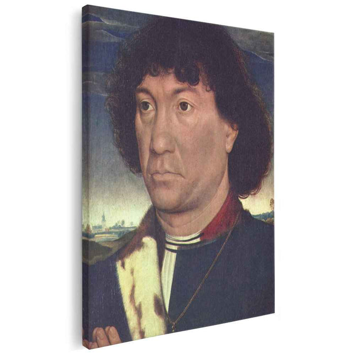 Portrait of a Man at Prayer before a Landscape (1480) by Hans Memling