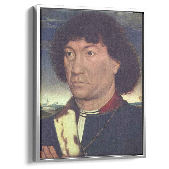 Portrait of a Man at Prayer before a Landscape (1480) by Hans Memling