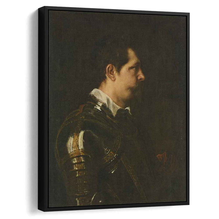 Portrait of a Military Commander bust length in Profile in Damascened armour with white colland red sash by Anthony van Dyck