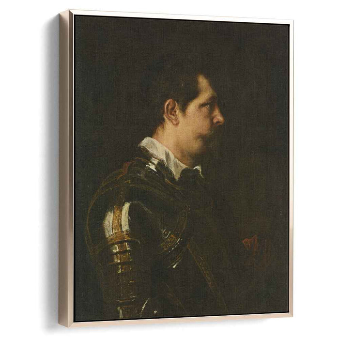 Portrait of a Military Commander bust length in Profile in Damascened armour with white colland red sash by Anthony van Dyck