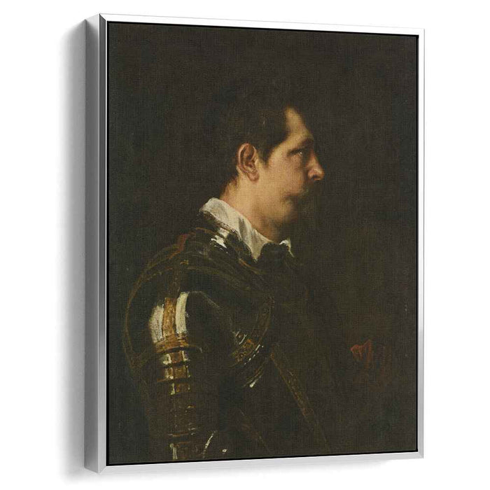 Portrait of a Military Commander bust length in Profile in Damascened armour with white colland red sash by Anthony van Dyck