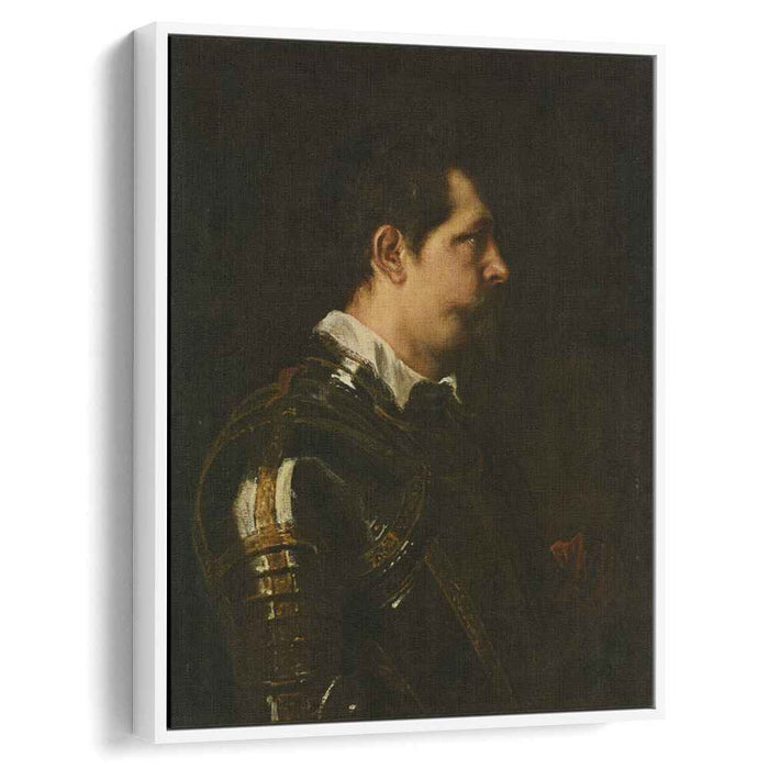 Portrait of a Military Commander bust length in Profile in Damascened armour with white colland red sash by Anthony van Dyck