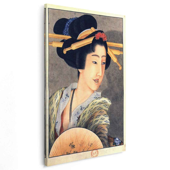 Portrait of a woman holding a fan by Katsushika Hokusai