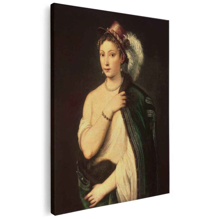 Portrait of a young woman with feather hat (1536) by Titian