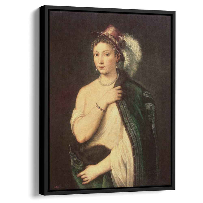 Portrait of a young woman with feather hat (1536) by Titian