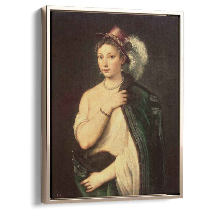 Portrait of a young woman with feather hat (1536) by Titian