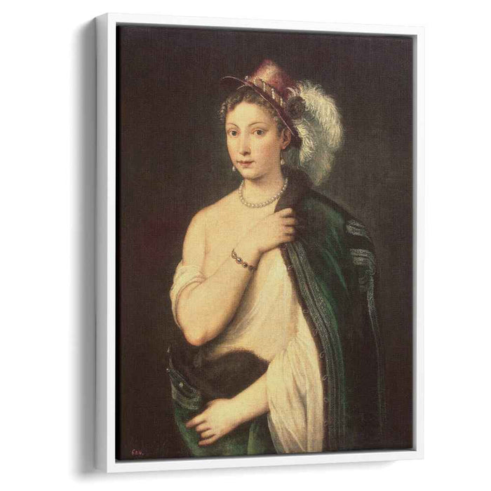 Portrait of a young woman with feather hat (1536) by Titian