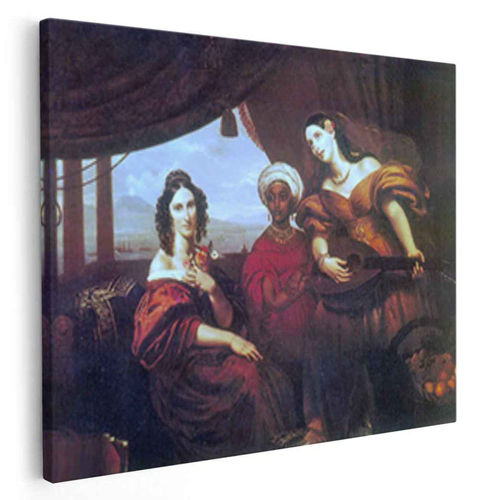 Portrait of Countess Maria Alexandrovna Pototskaya, Countess Sofya Alexandrovna Shuvalova with a mandolin and an Ethiopian girl by Orest Kiprensky