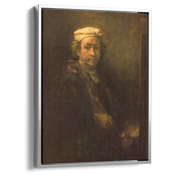 Portrait of the Artist at His Easel, detail of the face by Rembrandt