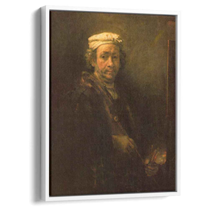 Portrait of the Artist at His Easel, detail of the face by Rembrandt